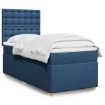 Pat box spring cu saltea, albastru, 90×190 cm, textil