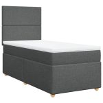 Pat box spring cu saltea, gri închis, 90×200 cm, textil