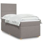 Pat box spring cu saltea, gri taupe, 90×200 cm, textil