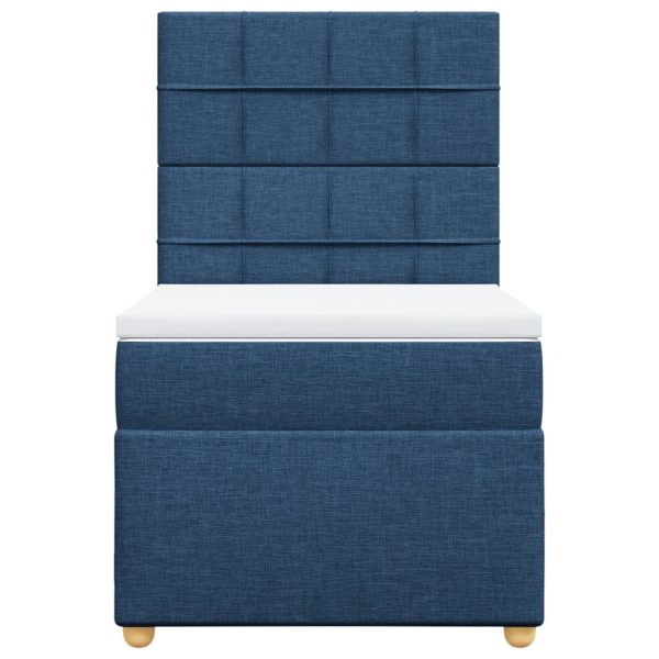 Pat box spring cu saltea, albastru, 90×200 cm, textil