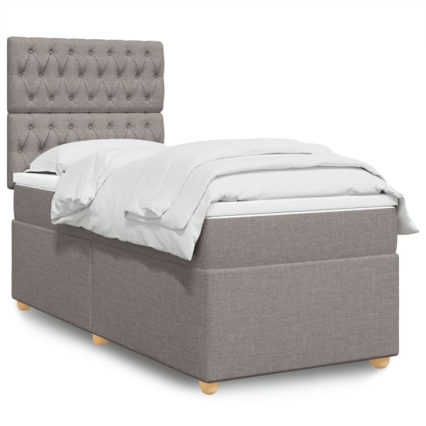 Pat box spring cu saltea, gri taupe, 90×200 cm, textil