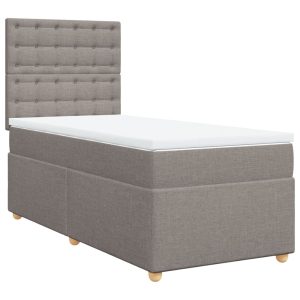 Pat box spring cu saltea, gri taupe, 90×200 cm, textil