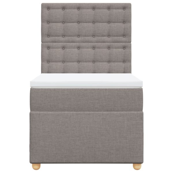 Pat box spring cu saltea, gri taupe, 90×200 cm, textil