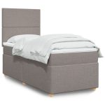 Pat box spring cu saltea, gri taupe, 100×200 cm, textil