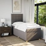 Pat box spring cu saltea, gri taupe, 100×200 cm, textil
