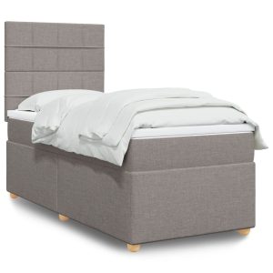 Pat box spring cu saltea, gri taupe, 100×200 cm, textil