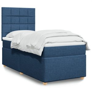 Pat box spring cu saltea, albastru, 100×200 cm, textil