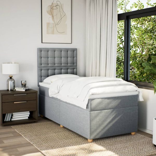 Pat box spring cu saltea, gri deschis, 100×200 cm, textil