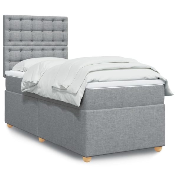 Pat box spring cu saltea, gri deschis, 100×200 cm, textil