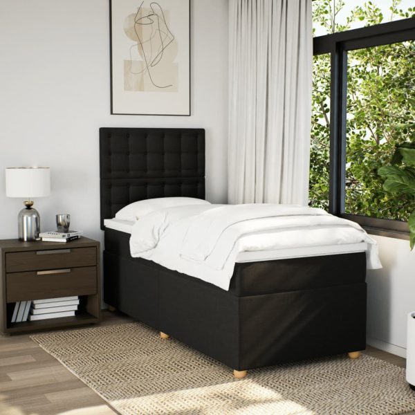 Pat box spring cu saltea, negru, 100×200 cm, textil