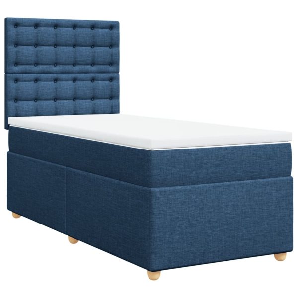 Pat box spring cu saltea, albastru, 100×200 cm, textil