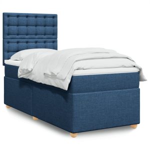 Pat box spring cu saltea, albastru, 100×200 cm, textil