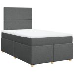Pat box spring cu saltea, gri închis, 120×190 cm, textil