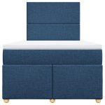Pat box spring cu saltea, albastru, 120×190 cm, material textil
