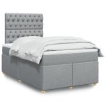 Pat box spring cu saltea, gri deschis, 120×190 cm, textil