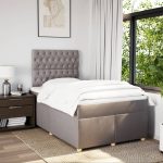Pat box spring cu saltea, taupe, 120×190 cm material textil