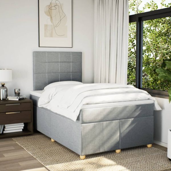 Pat continental cu saltea, gri deschis, 120×200 cm, textil