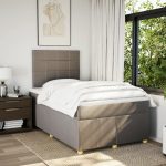 Pat box spring cu saltea, gri taupe, 120×200 cm, textil