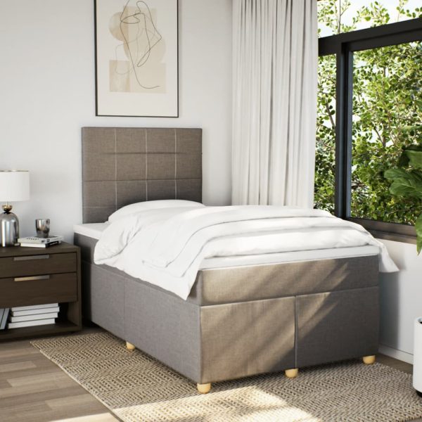 Pat box spring cu saltea, gri taupe, 120×200 cm, textil