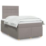 Pat box spring cu saltea, gri taupe, 120×200 cm, textil