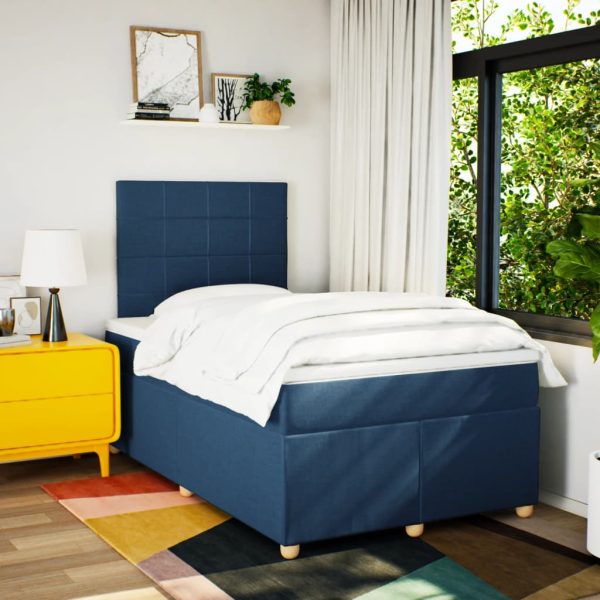 Pat box spring cu saltea, albastru, 120×200 cm, textil