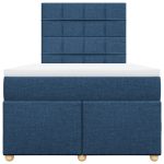 Pat box spring cu saltea, albastru, 120×200 cm, textil
