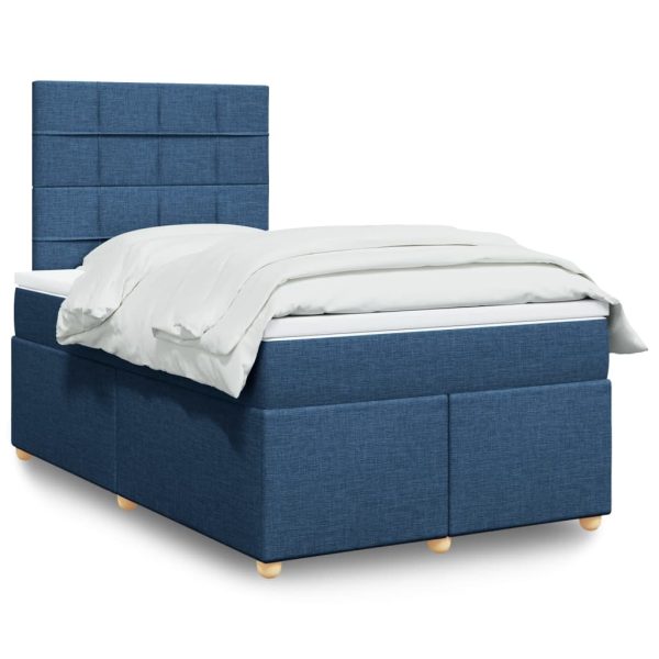 Pat box spring cu saltea, albastru, 120×200 cm, textil
