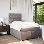 Pat box spring cu saltea, gri taupe, 120×200 cm, textil
