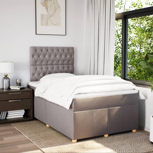 Pat box spring cu saltea, gri taupe, 120×200 cm, textil