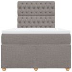 Pat box spring cu saltea, gri taupe, 120×200 cm, textil