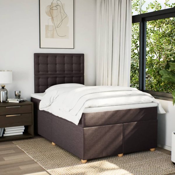 Pat box spring cu saltea, maro închis, 120×200 cm, textil