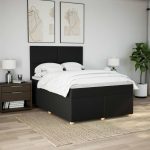 Pat box spring cu saltea, negru, 140×190 cm, textil