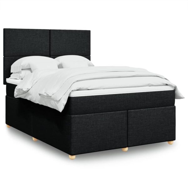 Pat box spring cu saltea, negru, 140×190 cm, textil