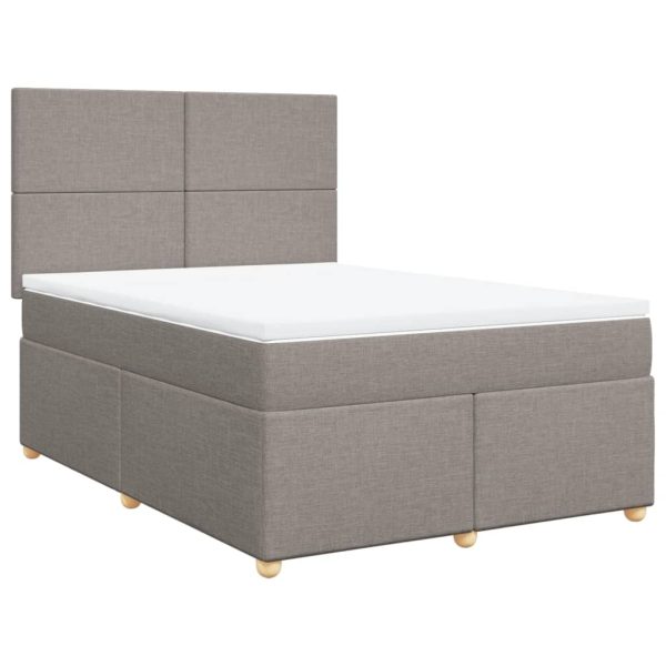 Pat box spring cu saltea, gri taupe, 140×200 cm, textil