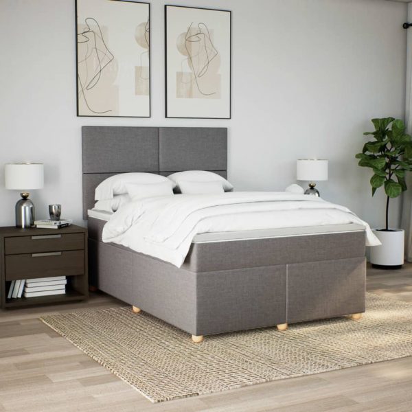 Pat box spring cu saltea, gri taupe, 140×200 cm, textil