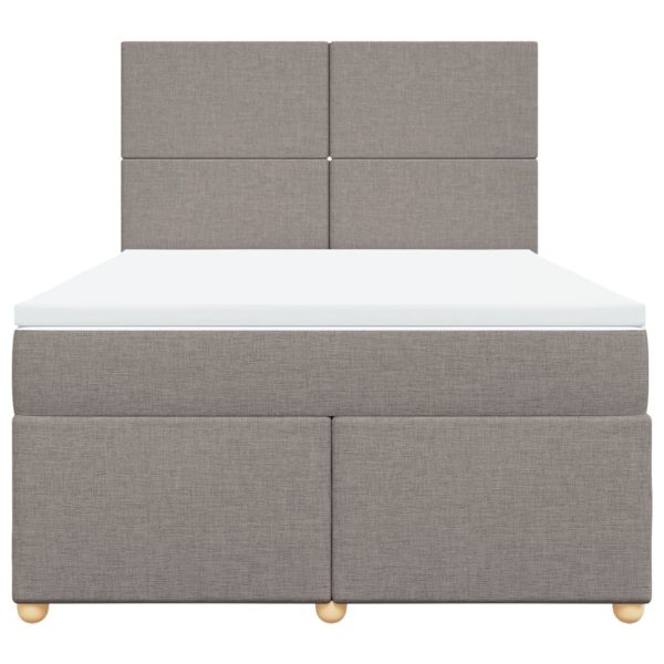 Pat box spring cu saltea, gri taupe, 140×200 cm, textil