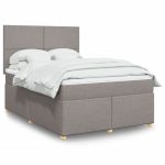 Pat box spring cu saltea, gri taupe, 140×200 cm, textil