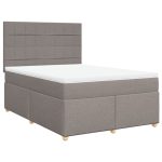 Pat box spring cu saltea, gri taupe, 140×200 cm, textil