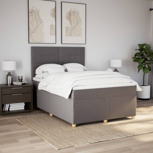 Pat box spring cu saltea, gri taupe, 140×200 cm, textil