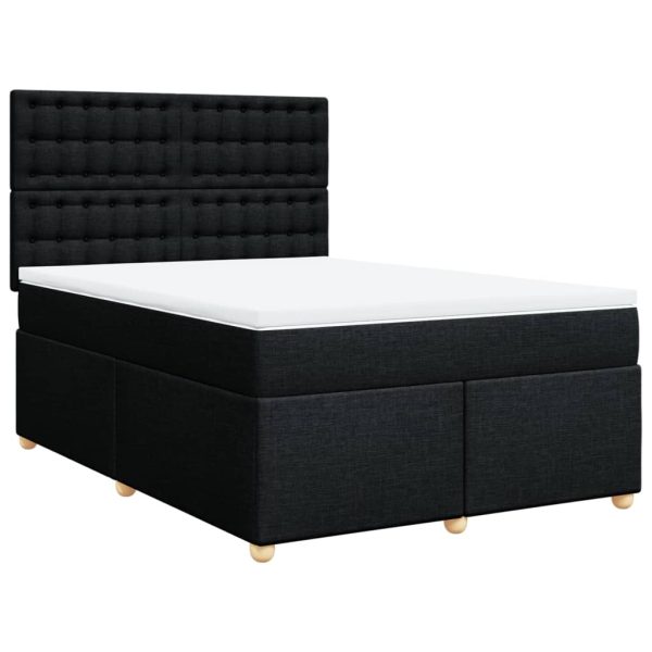 Pat box spring cu saltea, negru, 140×190 cm, textil