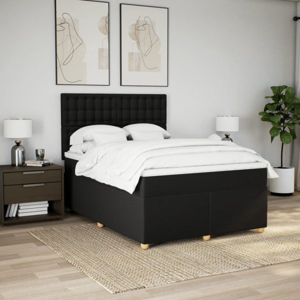 Pat box spring cu saltea, negru, 140×190 cm, textil