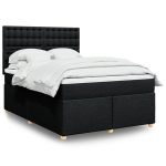 Pat box spring cu saltea, negru, 140×190 cm, textil