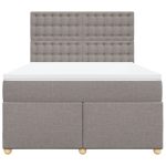 Pat box spring cu saltea, gri taupe, 140×200 cm, textil