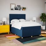 Pat continental cu saltea, albastru, 140x200cm, material textil