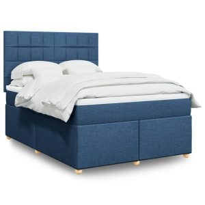 Pat continental cu saltea, albastru, 140x200cm, material textil