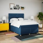 Pat continental cu saltea, albastru, 140x200cm, material textil