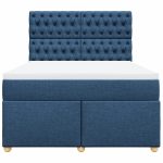 Pat continental cu saltea, albastru, 140x200cm, material textil