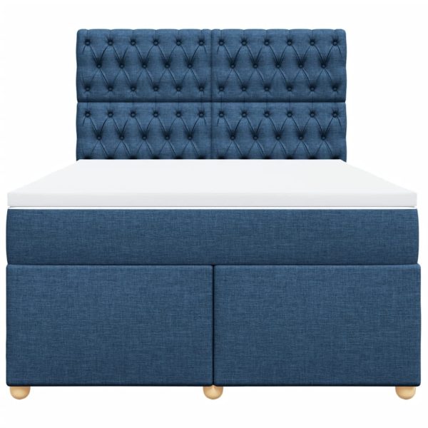 Pat continental cu saltea, albastru, 140x200cm, material textil