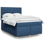 Pat continental cu saltea, albastru, 140x200cm, material textil