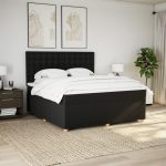 Pat box spring cu saltea, negru, 180×200 cm, catifea